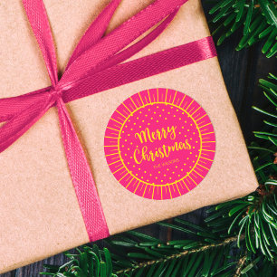 Vibrant Rosa Starburst Script God jul Runt Klistermärke