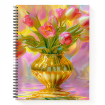 Vibrant Rosa Tulips i Golden Vas