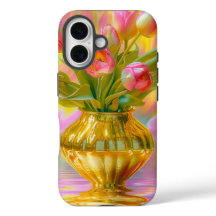 Vibrant Rosa Tulips i Golden Vas