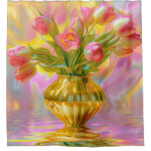 Vibrant Rosa Tulips i Golden Vas