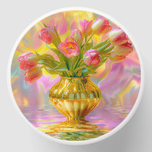 Vibrant Rosa Tulips i Golden Vas