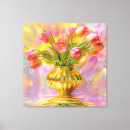 Vibrant Rosa Tulips i Golden Vas Canvastryck