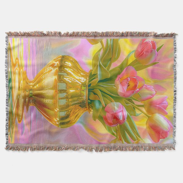 Vibrant Rosa Tulips i Golden Vas Filt (Framsidan)