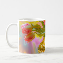 Vibrant Rosa Tulips i Golden Vas Kaffemugg