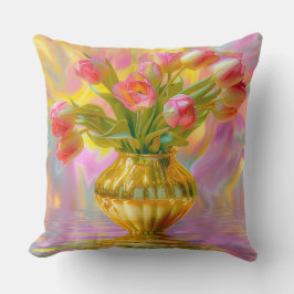 Vibrant Rosa Tulips i Golden Vas Kudde