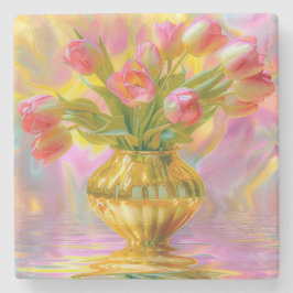 Vibrant Rosa Tulips i Golden Vas Stenunderlägg