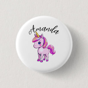Vibrant Rosa Unicorn Girl Namn Knapp