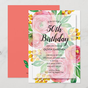 Vibrant Rosa Watercolor Blommigt Birthday Call