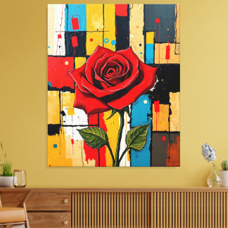 Vibrant Rose in Abstract Cityscape Canvastryck