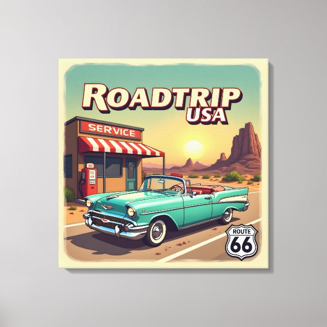 Vibrant Route 66 Road Resa - Retro Pop Art Canvastryck (Framsida)