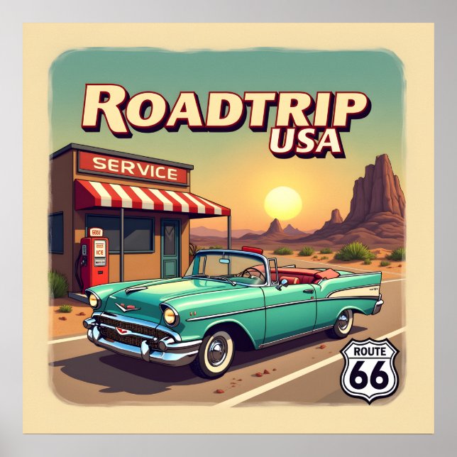 Vibrant Route 66 Road Resa - Retro Pop Art Poster (Framsidan)