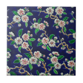 Vibrant Royal Blue Cherry Blommars Antique Repro Kakelplatta