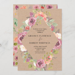 Vibrant Rustic Blommigt Kraft-bröllopsinbjudan Inbjudningar