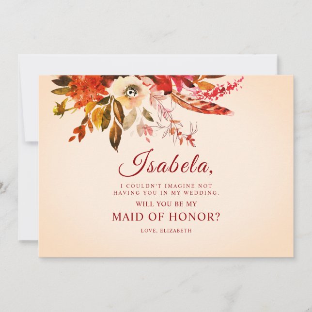 Vibrant Rustic Boho Autumn Blommigt Maid of honor Inbjudningar (Framsida)