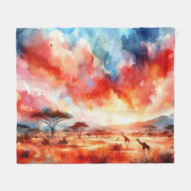Vibrant Safari Sunset Fleecefilt (Framsidan (Horisontell))