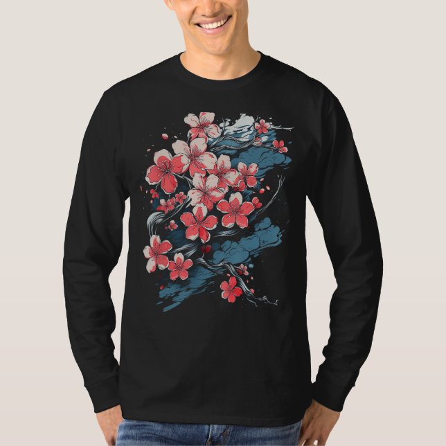 Vibrant Sakura Cherry Blommar Blommigt Artwork Fun T Shirt (Framsida)
