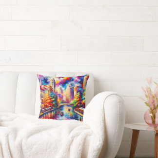 "Vibrant San Antonio Riverpromenad med Riverboat" Kudde