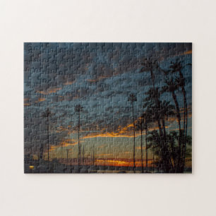 Vibrant San Diego Sunset med Handflatan Träd Pussel