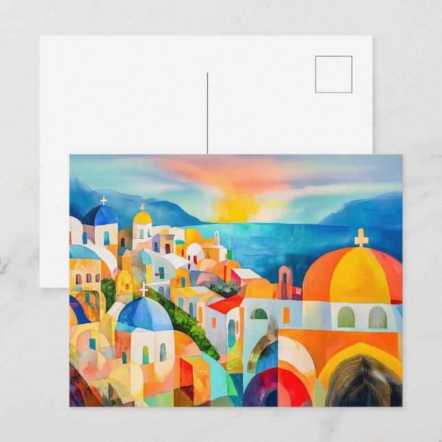Vibrant Santorini med färgstarka domäner Helg Vykort (Fram/baksida)