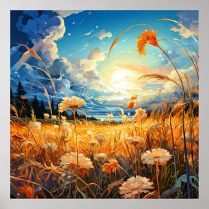 Vibrant Scenia Prairie Illustration Poster
