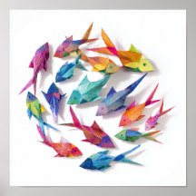 Vibrant School of Origami Fish Mönster