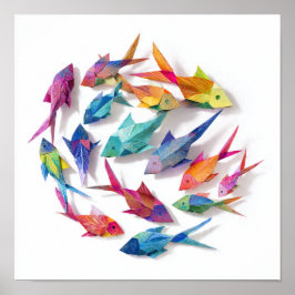 Vibrant School of Origami Fish Mönster Poster