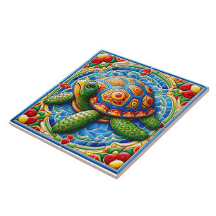 Vibrant Sea Turtle Ocean Art Kakelplatta