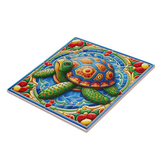 Vibrant Sea Turtle Ocean Art Kakelplatta (Sidan)