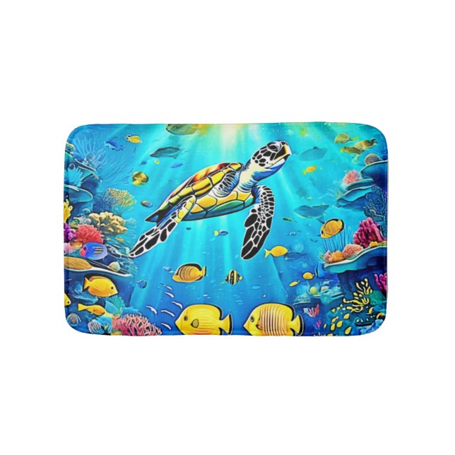 Vibrant Sea Turtle Reef Art Badrumsmatta (Framsidan)