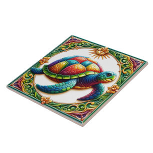 Vibrant Sea Turtle Tile Art Kakelplatta