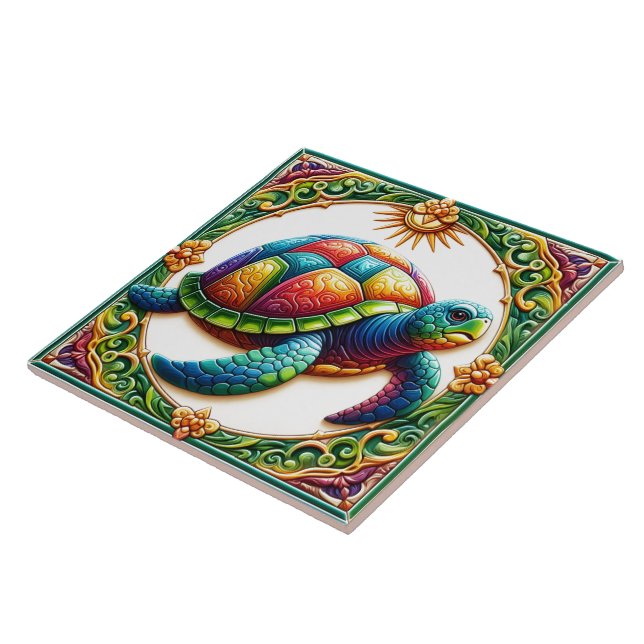 Vibrant Sea Turtle Tile Art Kakelplatta (Sidan)