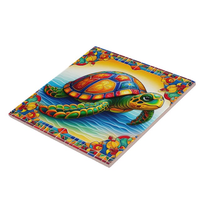 Vibrant Sea Turtle Tile Design Kakelplatta (Sidan)