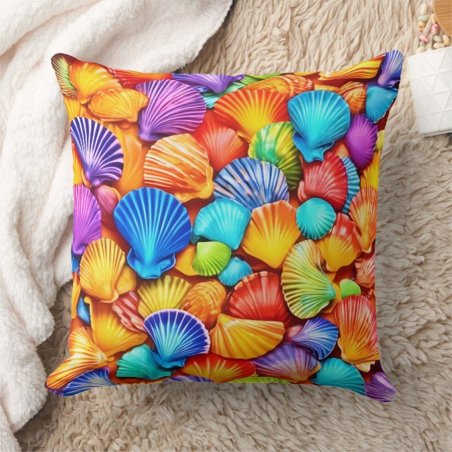 Vibrant Seashell Symphony Art Kudde (Filt)