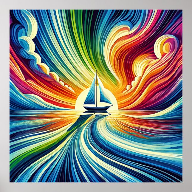Vibrant segelbåt vid Sunset Poster (Framsidan)
