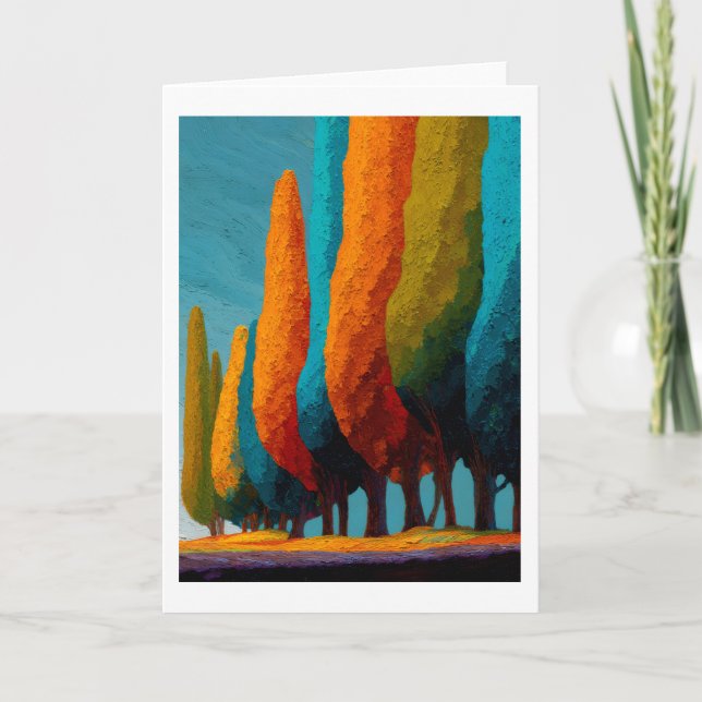 Vibrant Sentinel Trees, Abstract Greeting Card Kort (Framsida)