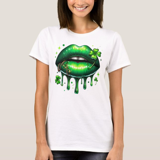 Vibrant Shamrock Läppar Drip T Shirt (Framsida)