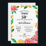 Vibrant Shock rosa Flowers Surprise Birthday Inbju<br><div class="desc">Elegantens vattenfärg för pulserande shock rosa blommor, gult och grönt löv, perfekt för ANY AGE födelsedagsfest inbjudan! Om du föredrar Avsluta /projektionsyta för Thicker kan du överväga att välja Papper projektionstyp för projektionsyta. **TIP: Klicka på knappen CUSTOMIZE (eller anpassa ytterligare länk när du anpassar) om du vill lägga till, ta...</div>