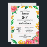 Vibrant Shock rosa Flowers Surprise Birthday Inbju<br><div class="desc">Elegantens vattenfärg för pulserande shock rosa blommor, gult och grönt löv, perfekt för ANY AGE födelsedagsfest inbjudan! Om du föredrar Avsluta /projektionsyta för Thicker kan du överväga att välja Papper projektionstyp för projektionsyta. **TIP: Klicka på knappen CUSTOMIZE (eller anpassa ytterligare länk när du anpassar) om du vill lägga till, ta...</div>