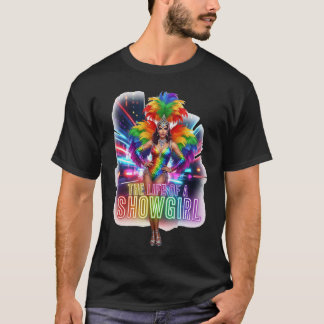 Vibrant showgirl i blazzling rainbow costume, läs t shirt
