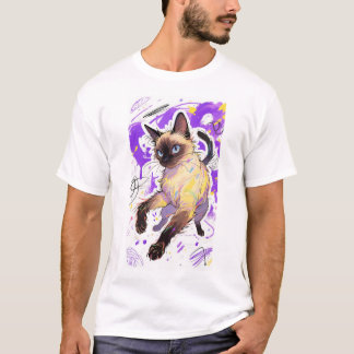 Vibrant Siamese Cat Graphic Manar mot Shirt T