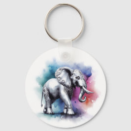 Vibrant Silver Elephant Watercolor Nyckelring