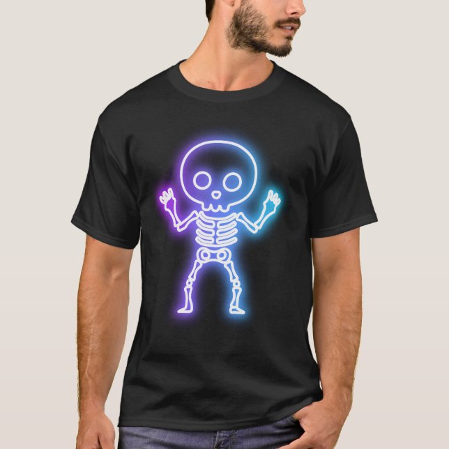 Vibrant SKELETON Ghost Glow Halloween Graphic T Shirt (Framsida)