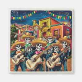 Vibrant Skeleton Mariachi Band Día de Los muertos Magnet