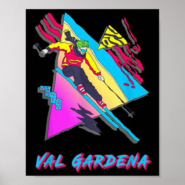 Vibrant Skiing Artwork Val Gardena Ski Skier Poster (Framsidan)