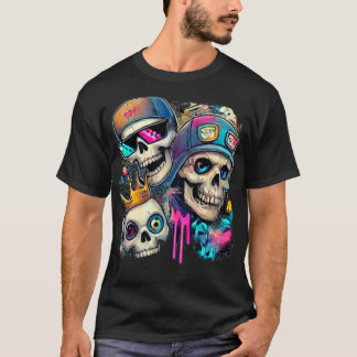 "Vibrant Skull T-Shirt, Unique Neon Street Art T Shirt
