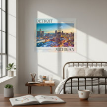 Vibrant Skyline från Detroit vid Sunset