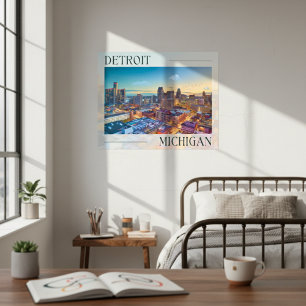 Vibrant Skyline från Detroit vid Sunset Poster