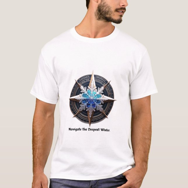 Vibrant Snowflake T-Shirt, Compass Metallic Art T Shirt (Framsida)