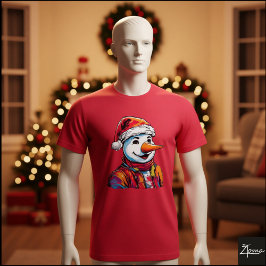Vibrant Snowman Santa Hat Pop Art T Shirt