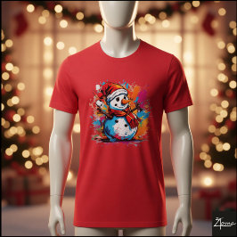 Vibrant Snowman Santa Scarf Paint Splatter T Shirt